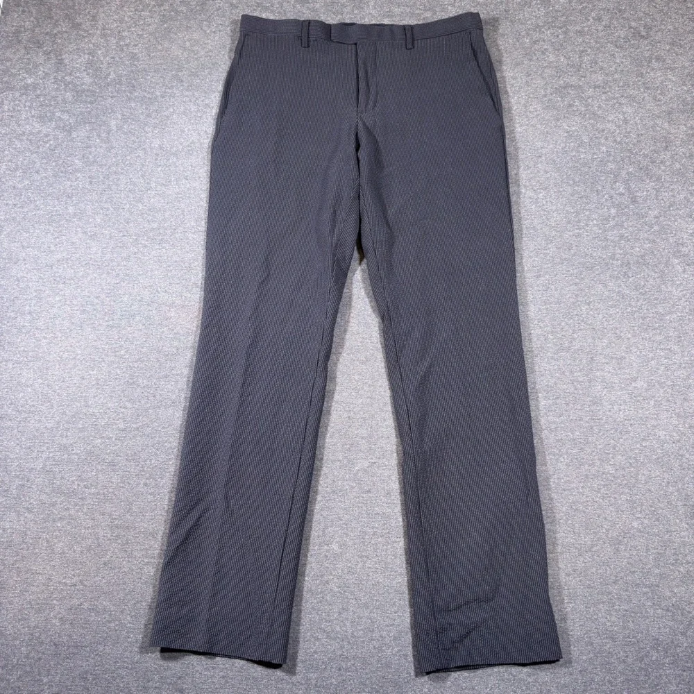 Banana‎ Republic Dress Pants Men 31x30 Blue Seersucker Wool Silk Slim Fit Summer